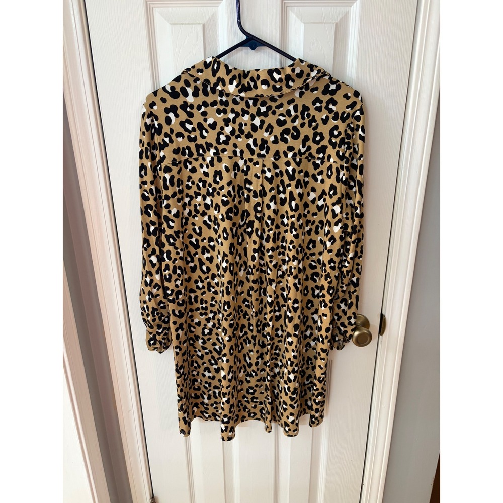 Kim Rogers Tunic Top Womens L Tan Leopard Animal Print Button Front Long Sleeve - Picture 4 of 4